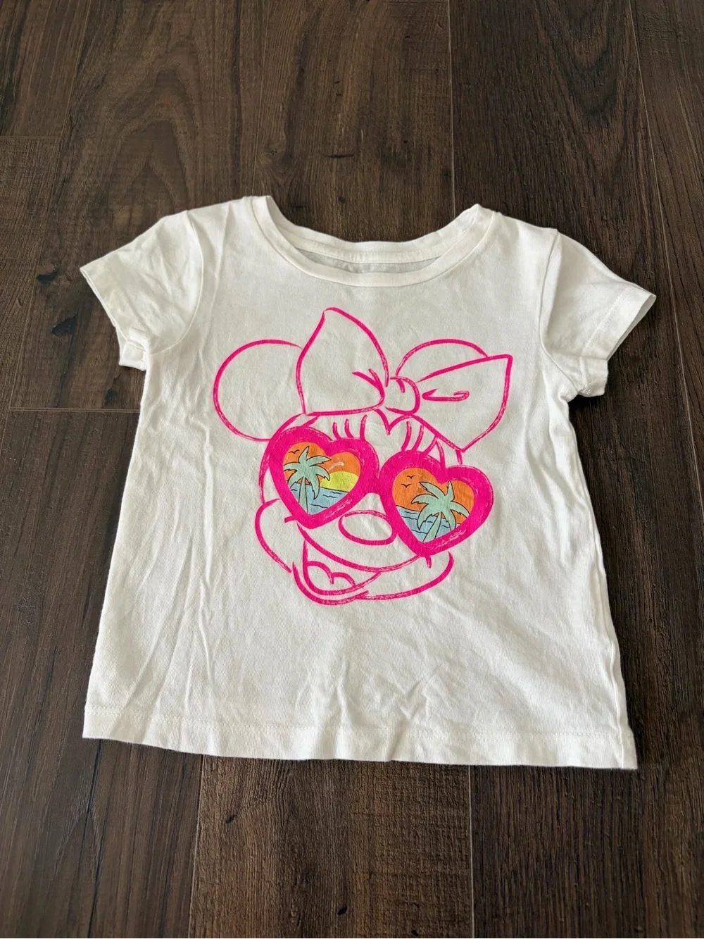 BabyGAP White Tee with Neon Pink Minnie Heart Sunglasses Graphic
